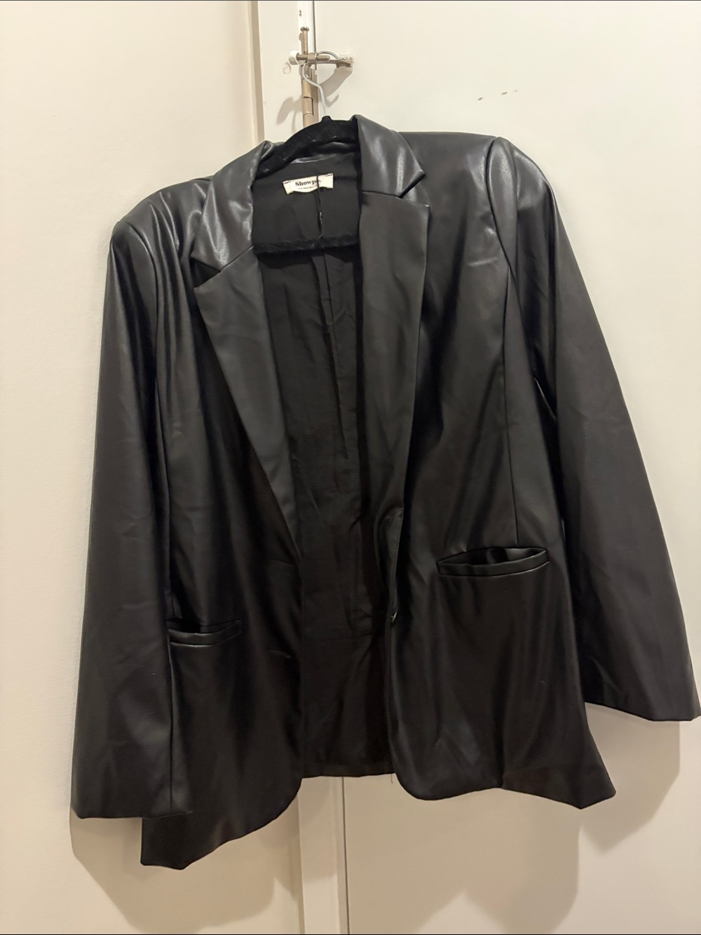 Showpo Black Faux Leather Blazer Jacket